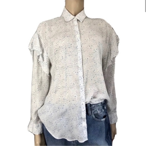 TWO BY VINCE CAMUTO White Ruffled High-Low Button Down Shirt - Picture 2 of 14